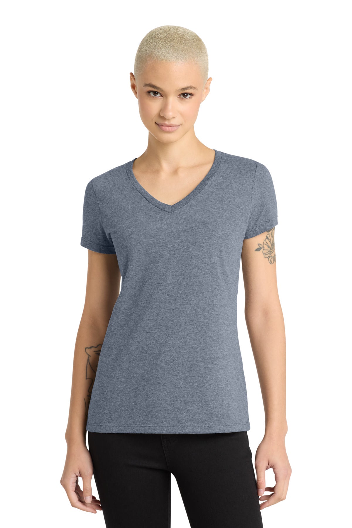 Custom Heathered Navy Women's Perfect Weight V-Neck Tee DM1170L, personalized by SanCanDo Swag in Argyle, TX