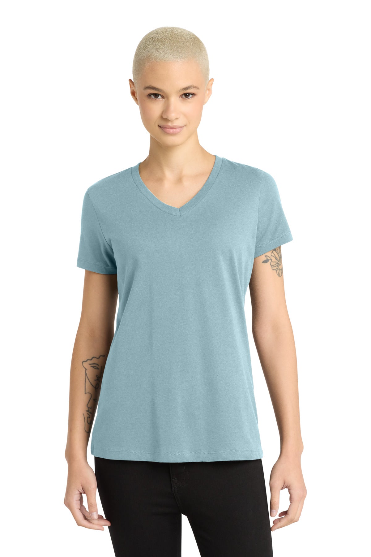 Custom Blue Fog Women's Perfect Weight V-Neck Tee DM1170L, personalized by SanCanDo Swag in Argyle, TX