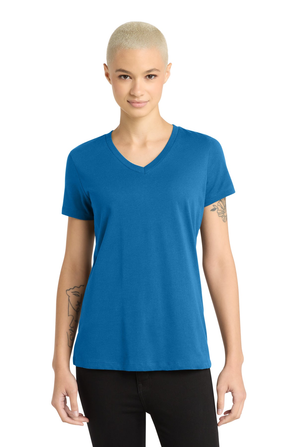 Custom Bright Blue Women's Perfect Weight V-Neck Tee DM1170L, personalized by SanCanDo Swag in Argyle, TX