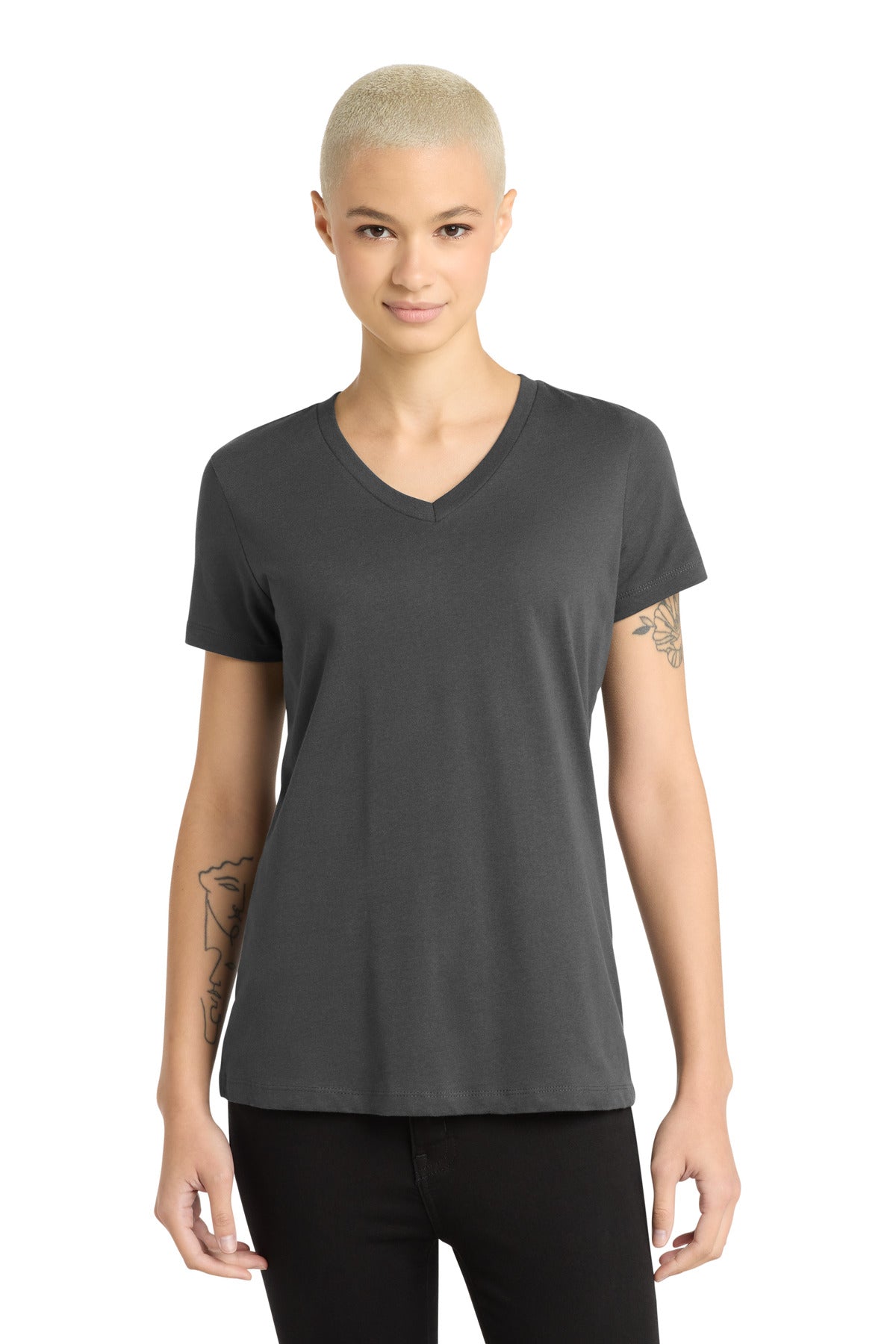 Custom Charcoal Women's Perfect Weight V-Neck Tee DM1170L, personalized by SanCanDo Swag in Argyle, TX