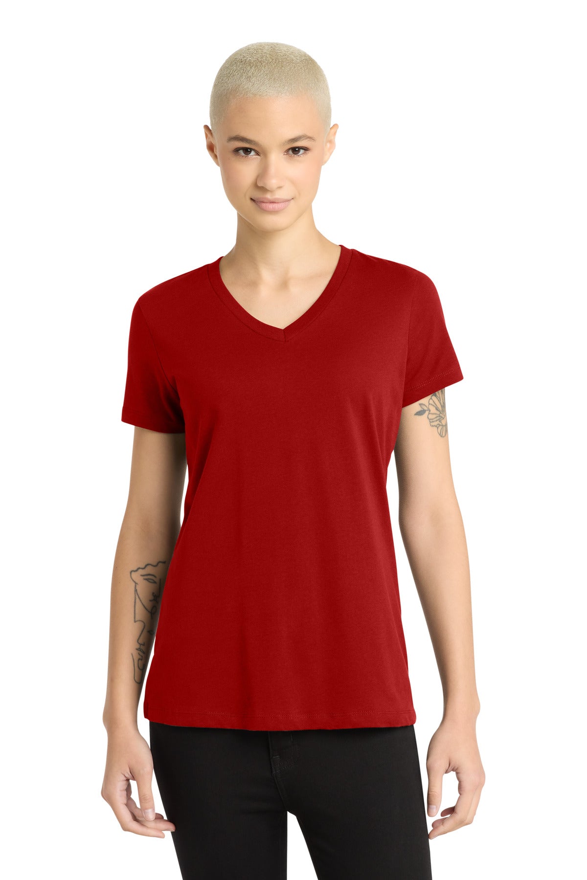 Custom Classic Red Women's Perfect Weight V-Neck Tee DM1170L, personalized by SanCanDo Swag in Argyle, TX