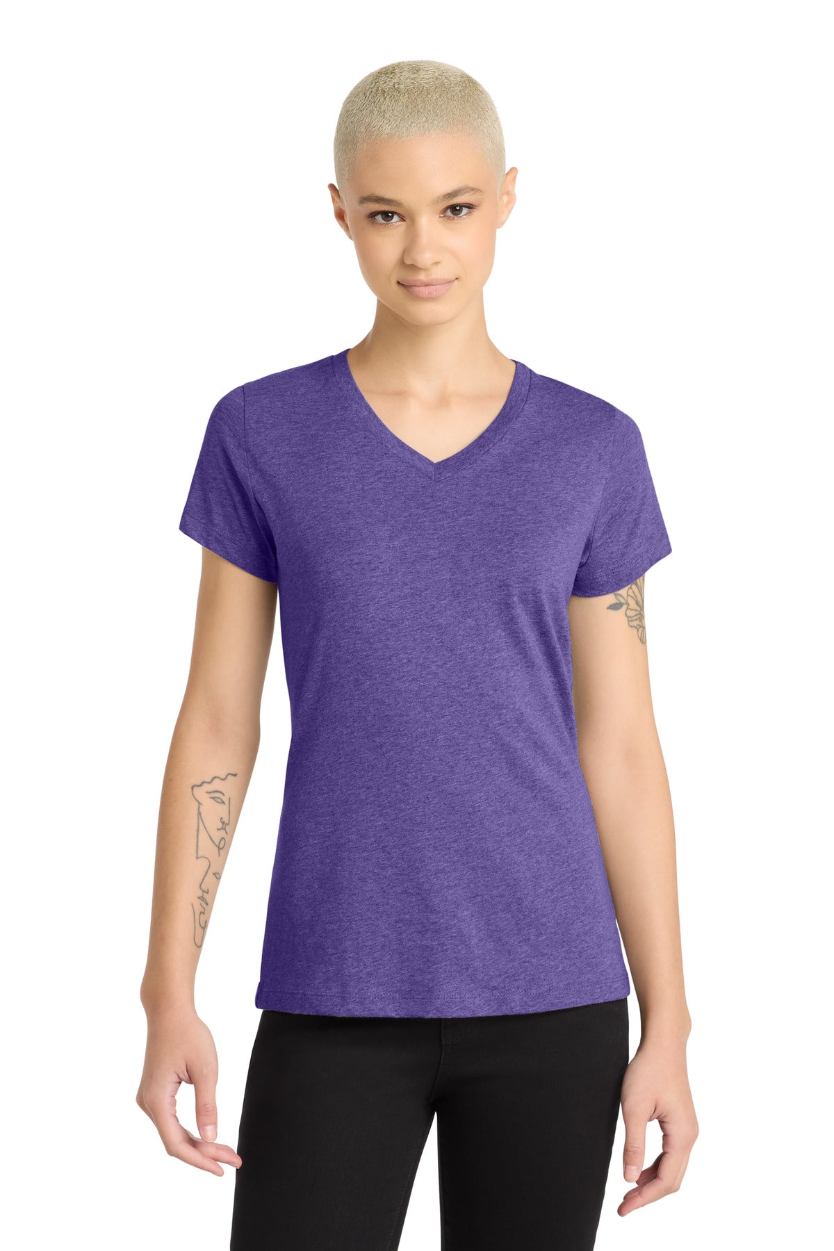 Custom Heathered Purple Women's Perfect Blend CVC V-Neck Tee DM1190L, personalized by SanCanDo Swag in Argyle, TX
