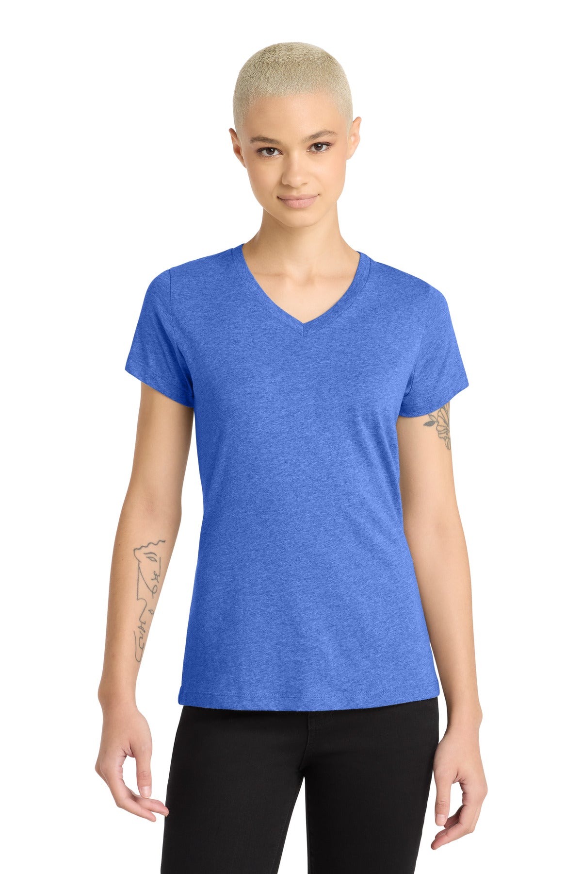 Custom Heathered Royal Women's Perfect Blend CVC V-Neck Tee DM1190L, personalized by SanCanDo Swag in Argyle, TX