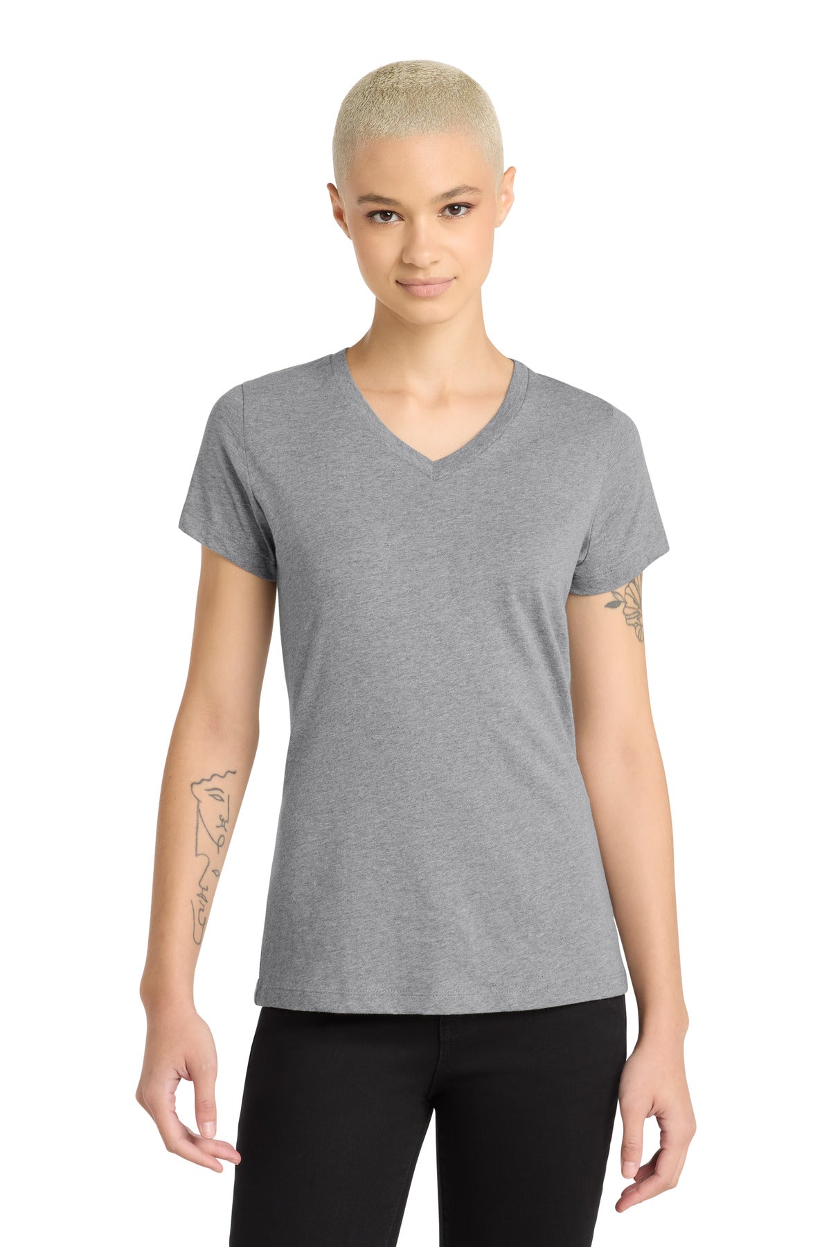 Custom Light Heather Grey Women's Perfect Blend CVC V-Neck Tee DM1190L, personalized by SanCanDo Swag in Argyle, TX