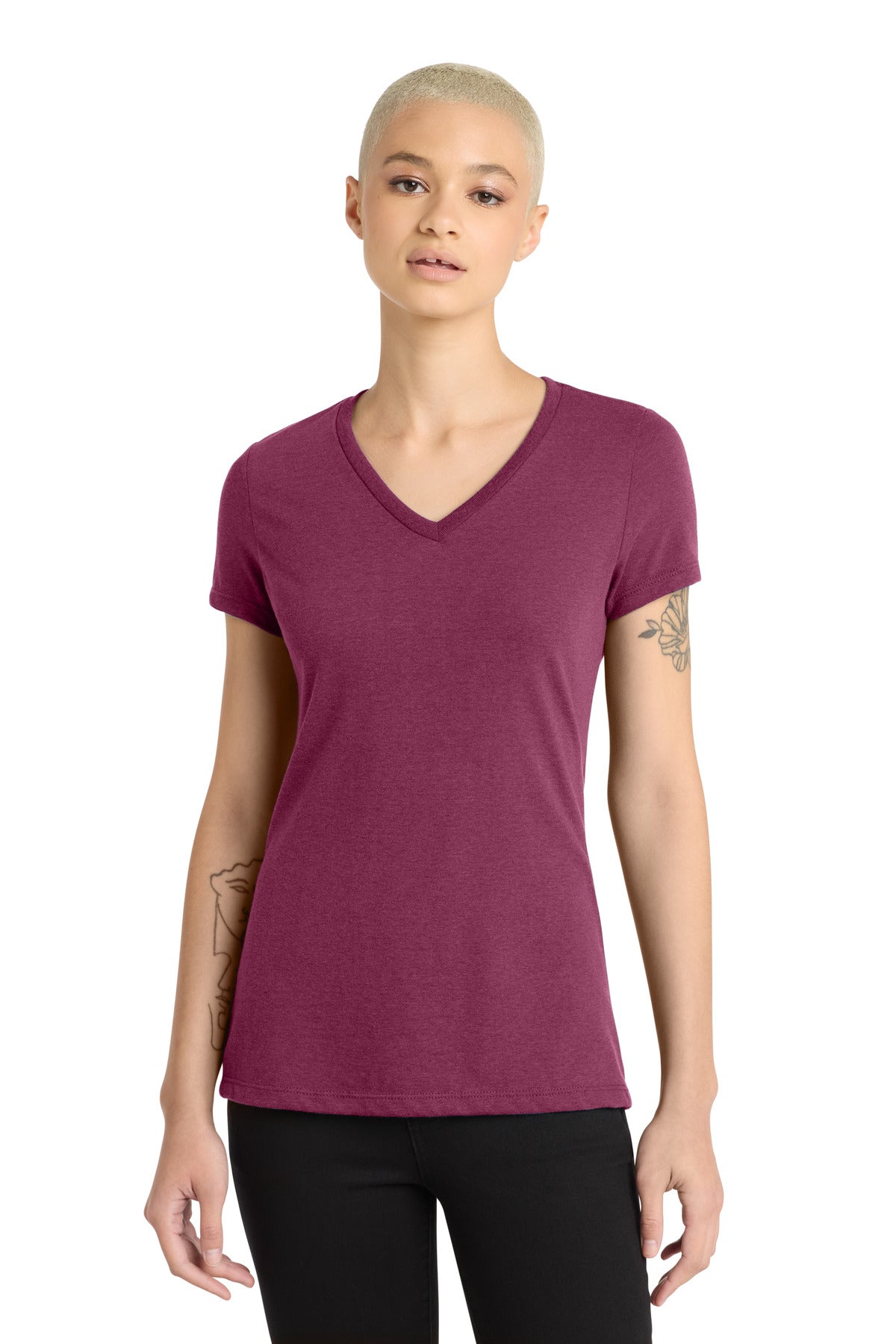 Custom Raspberry Fleck Women's Perfect Blend CVC V-Neck Tee DM1190L, personalized by SanCanDo Swag in Argyle, TX