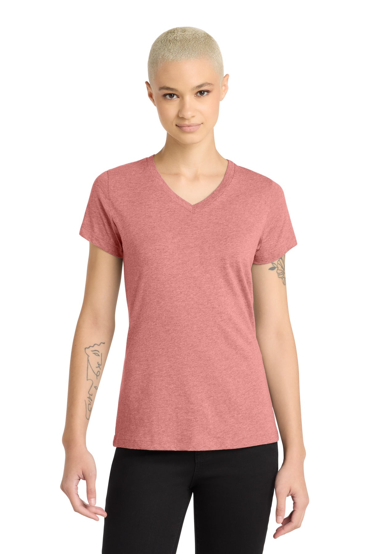 Custom Blush Frost Women's Perfect Blend CVC V-Neck Tee DM1190L, personalized by SanCanDo Swag in Argyle, TX
