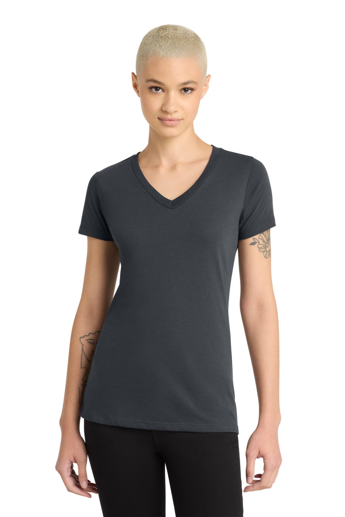 Custom Charcoal Women's Perfect Blend CVC V-Neck Tee DM1190L, personalized by SanCanDo Swag in Argyle, TX