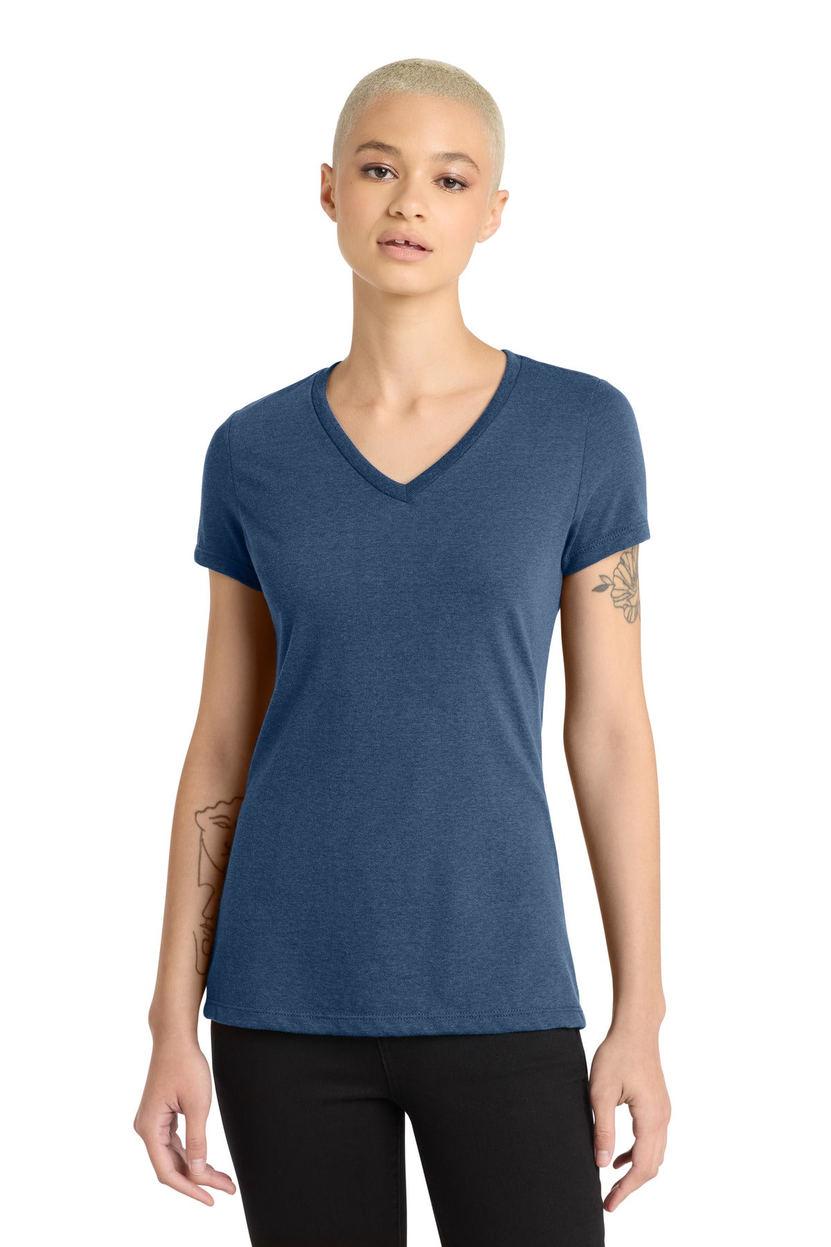 Custom Deep Royal Fleck Women's Perfect Blend CVC V-Neck Tee DM1190L, personalized by SanCanDo Swag in Argyle, TX