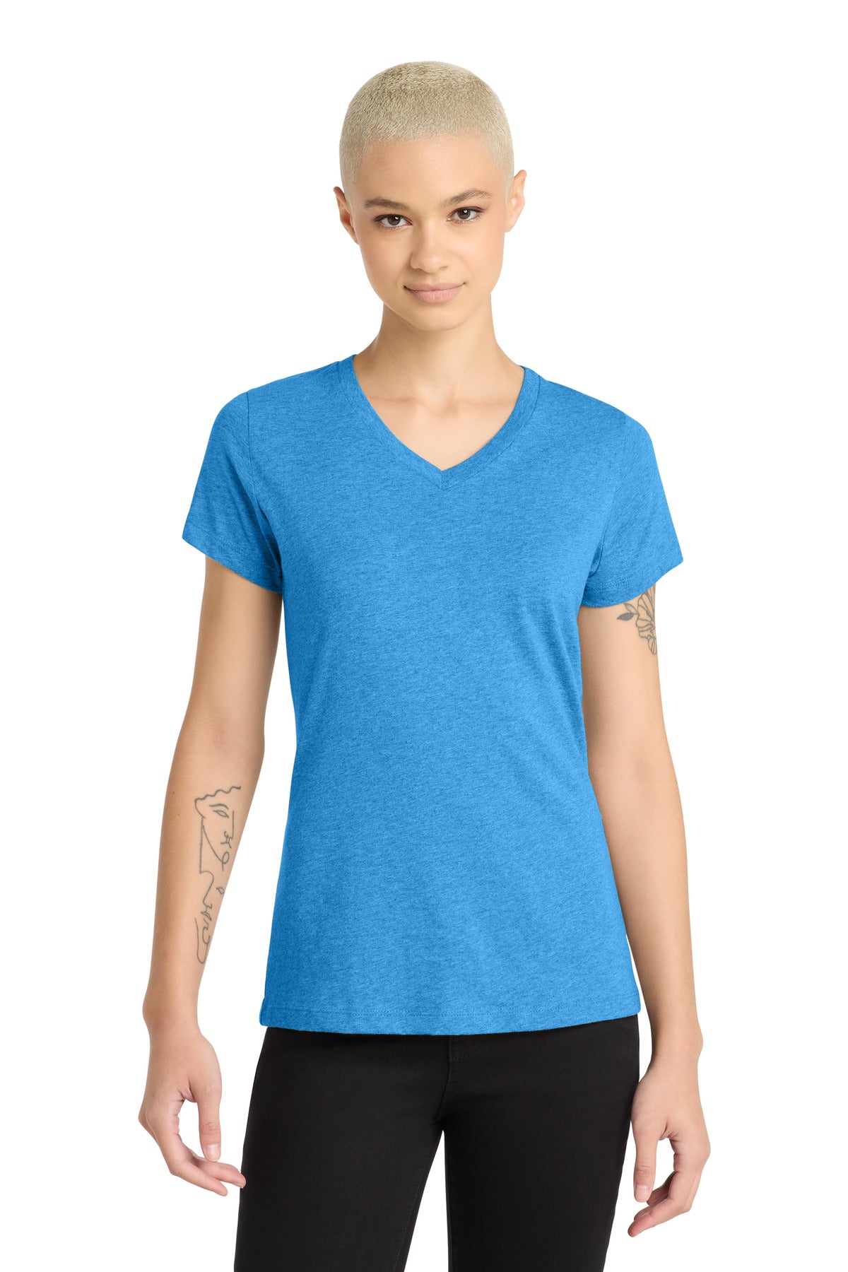 Custom Heathered Bright Turquoise Women's Perfect Blend CVC V-Neck Tee DM1190L, personalized by SanCanDo Swag in Argyle, TX