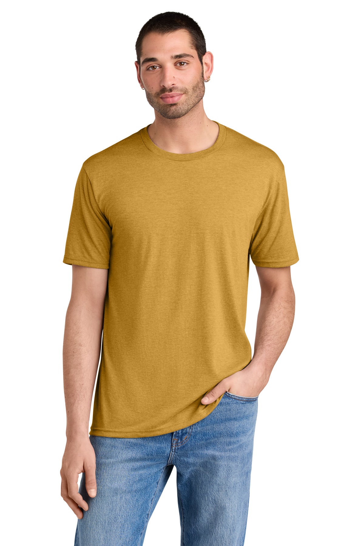 Custom Ochre Yellow Heather Perfect TriTee DM130, personalized by SanCanDo Swag in Argyle, TX