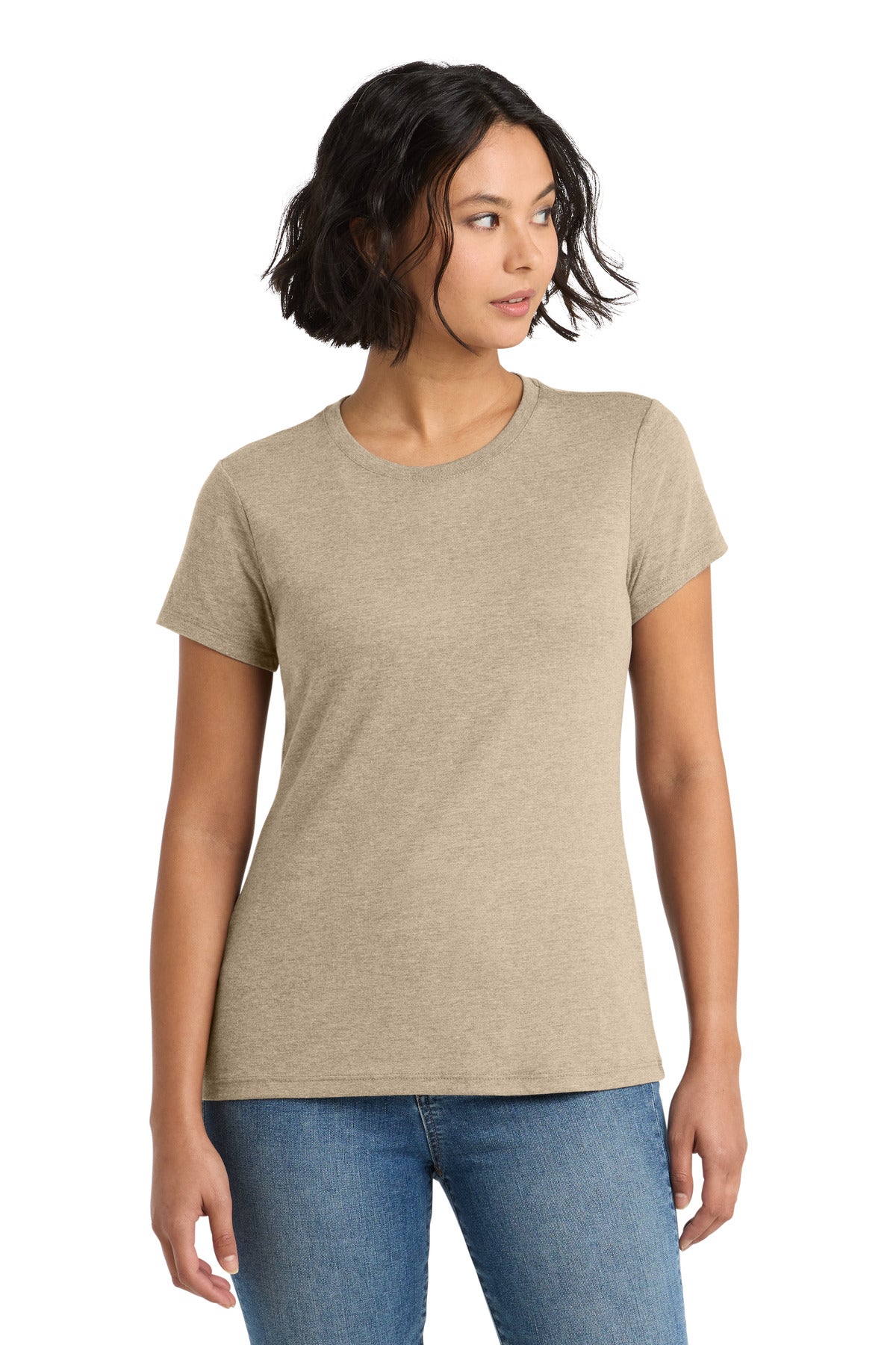 Custom Desert Tan Heather Women's Perfect Tri Tee DM130L, personalized by SanCanDo Swag in Argyle, TX