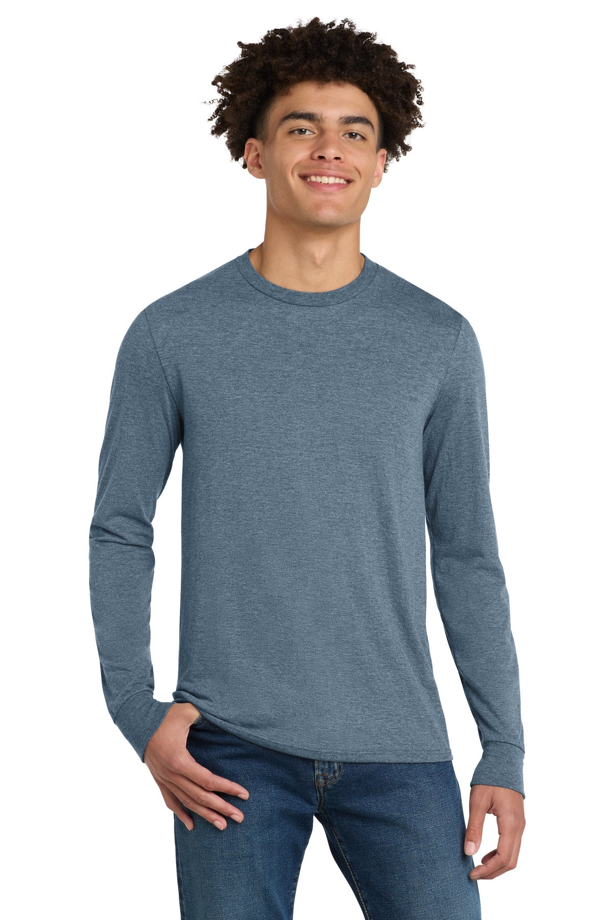 Custom Flint Blue Heather Perfect Tri Long Sleeve Tee DM132, personalized by SanCanDo Swag in Argyle, TX