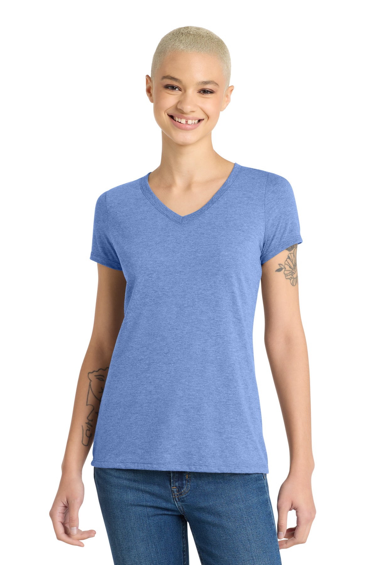 Custom Maritime Frost Women's Perfect Tri V-Neck Tee DM1350L, personalized by SanCanDo Swag in Argyle, TX