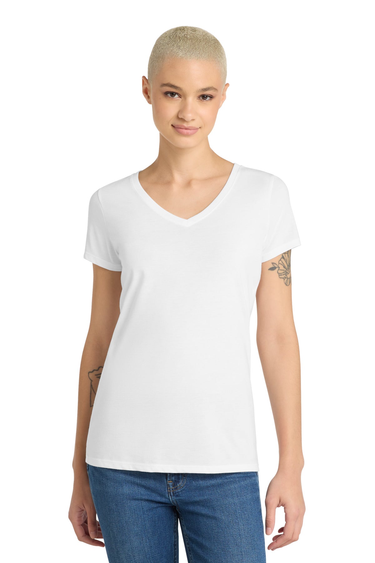 Custom White Women's Perfect Tri V-Neck Tee DM1350L, personalized by SanCanDo Swag in Argyle, TX