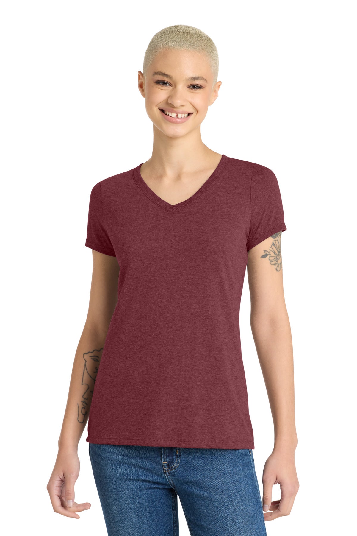 Custom Maroon Frost Women's Perfect Tri V-Neck Tee DM1350L, personalized by SanCanDo Swag in Argyle, TX