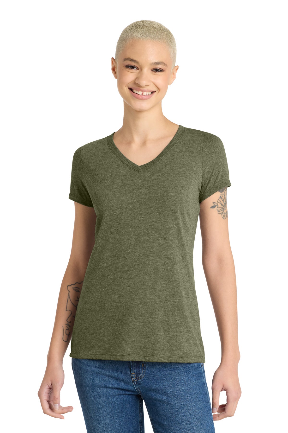 Custom Military Green Frost Women's Perfect Tri V-Neck Tee DM1350L, personalized by SanCanDo Swag in Argyle, TX