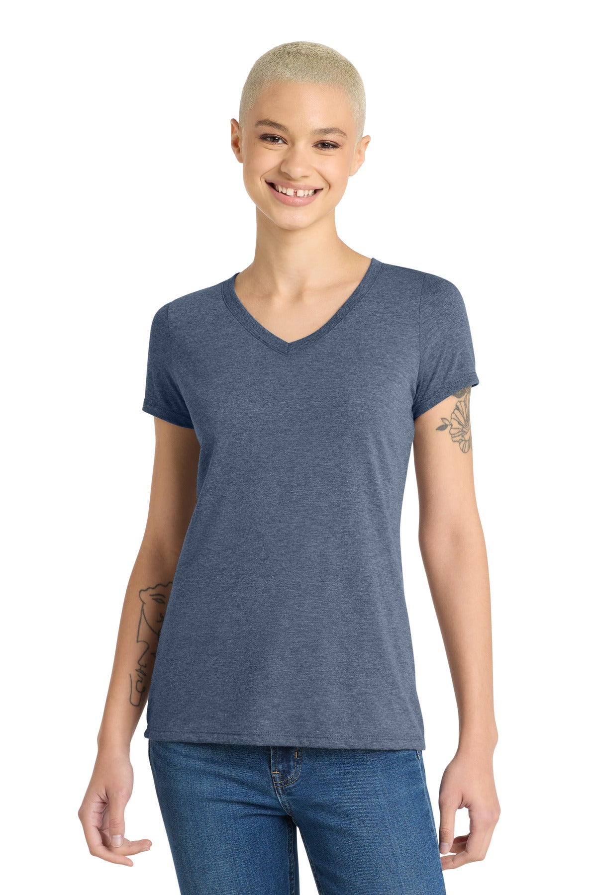 Custom Navy Frost Women's Perfect Tri V-Neck Tee DM1350L, personalized by SanCanDo Swag in Argyle, TX