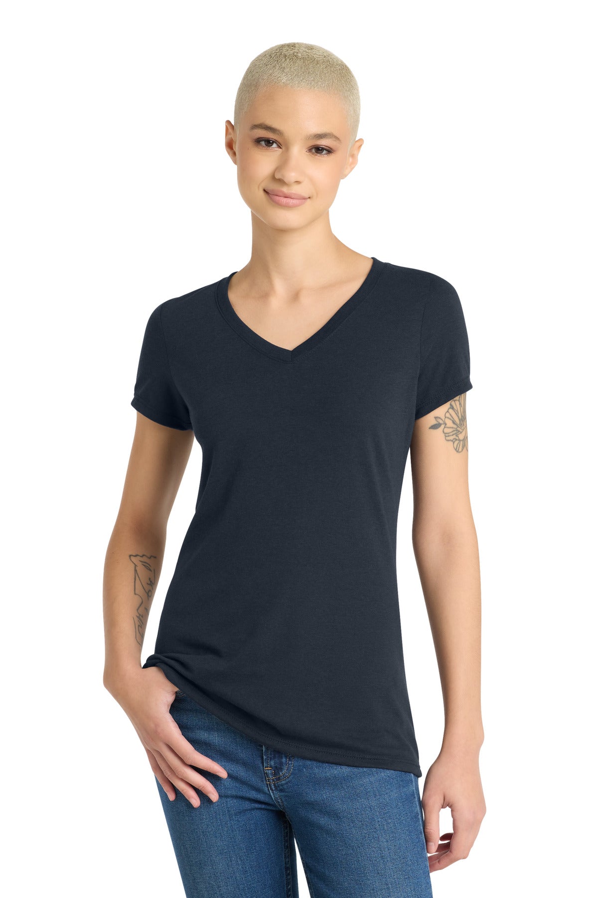 Custom New Navy Women's Perfect Tri V-Neck Tee DM1350L, personalized by SanCanDo Swag in Argyle, TX