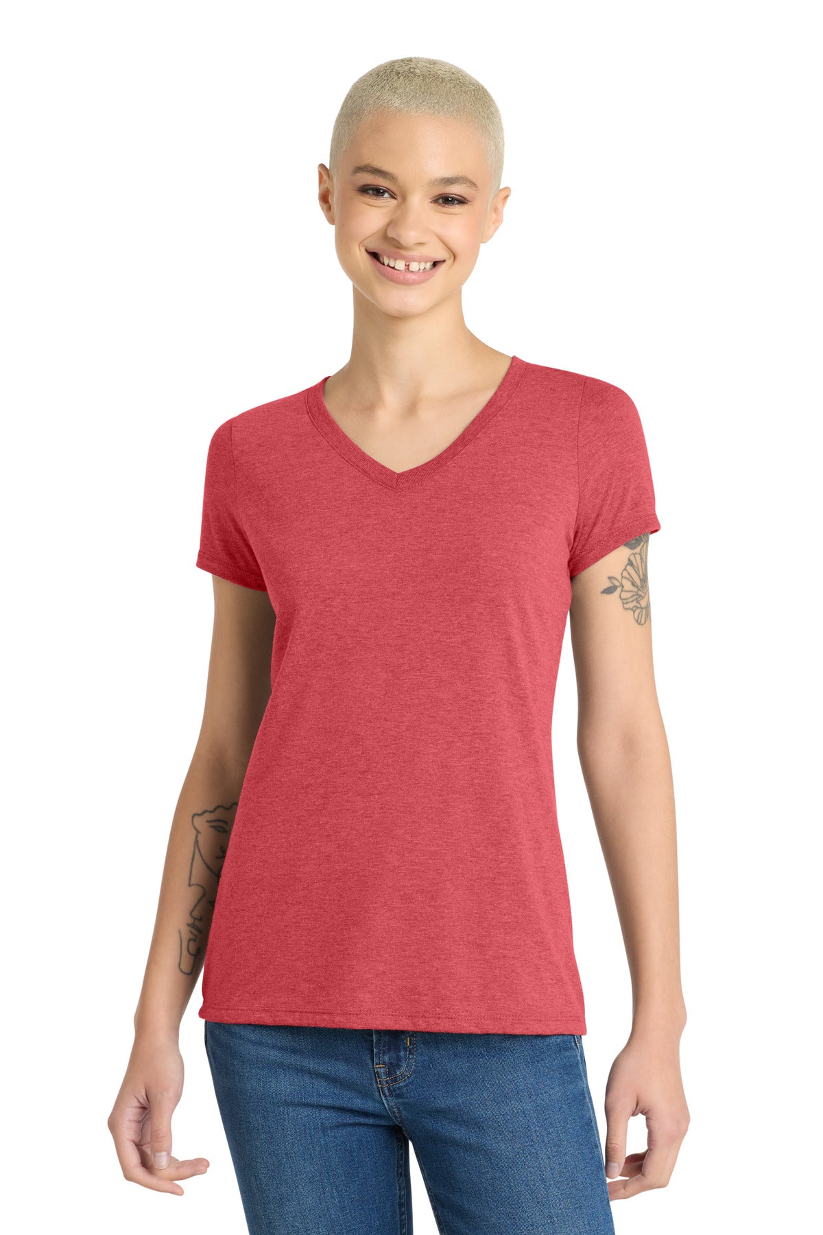 Custom Red Frost Women's Perfect Tri V-Neck Tee DM1350L, personalized by SanCanDo Swag in Argyle, TX