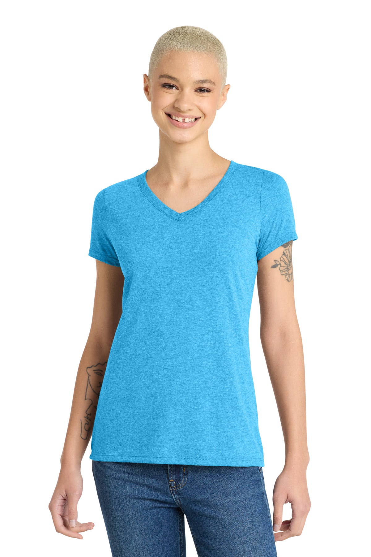 Custom Turquoise Frost Women's Perfect Tri V-Neck Tee DM1350L, personalized by SanCanDo Swag in Argyle, TX