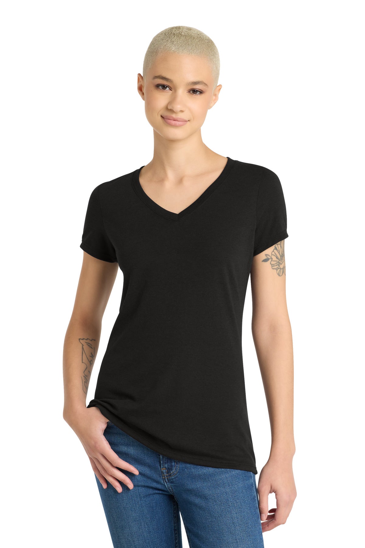 Custom Black Women's Perfect Tri V-Neck Tee DM1350L, personalized by SanCanDo Swag in Argyle, TX