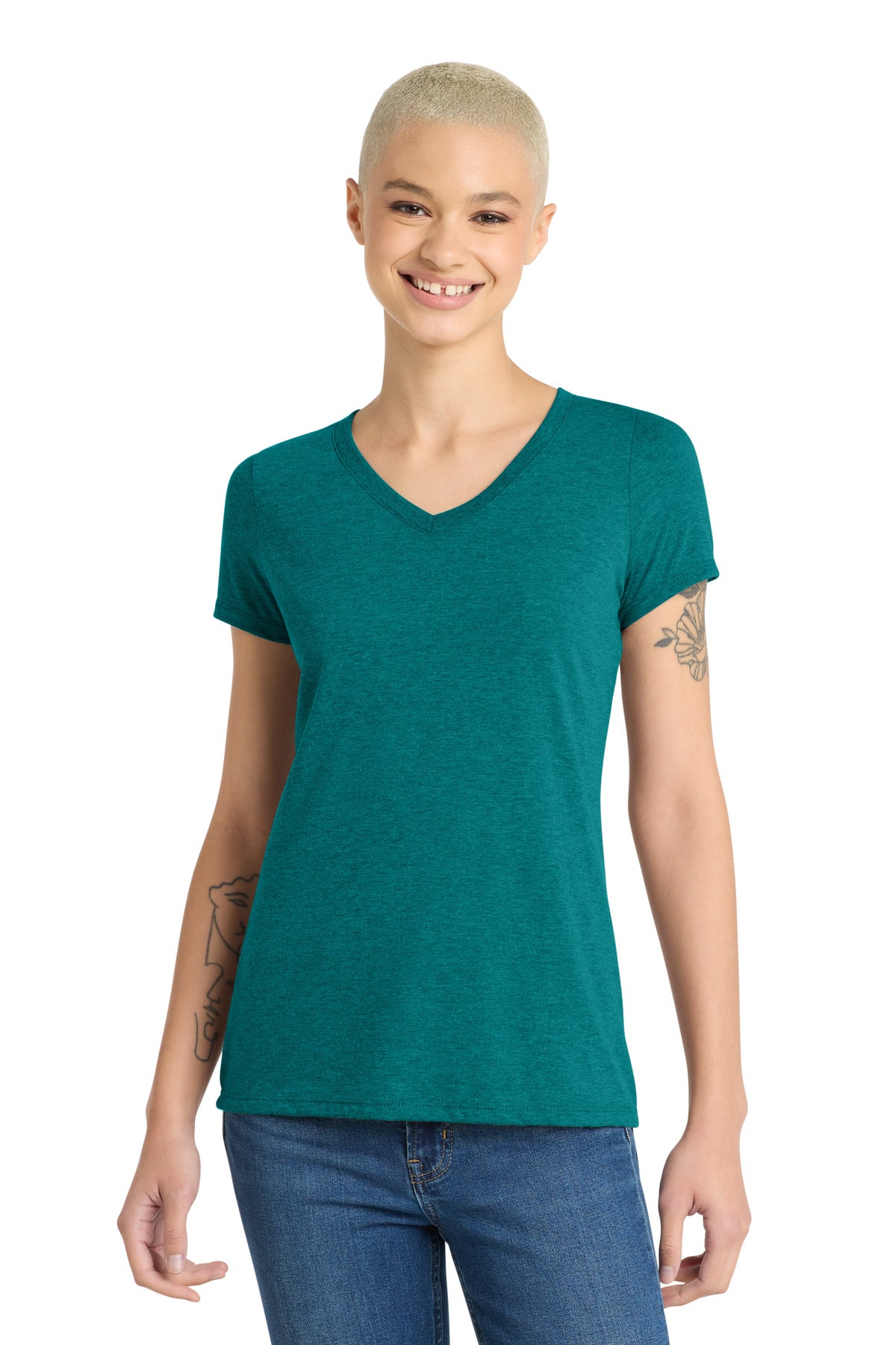 Custom Heathered Teal Women's Perfect Tri V-Neck Tee DM1350L, personalized by SanCanDo Swag in Argyle, TX