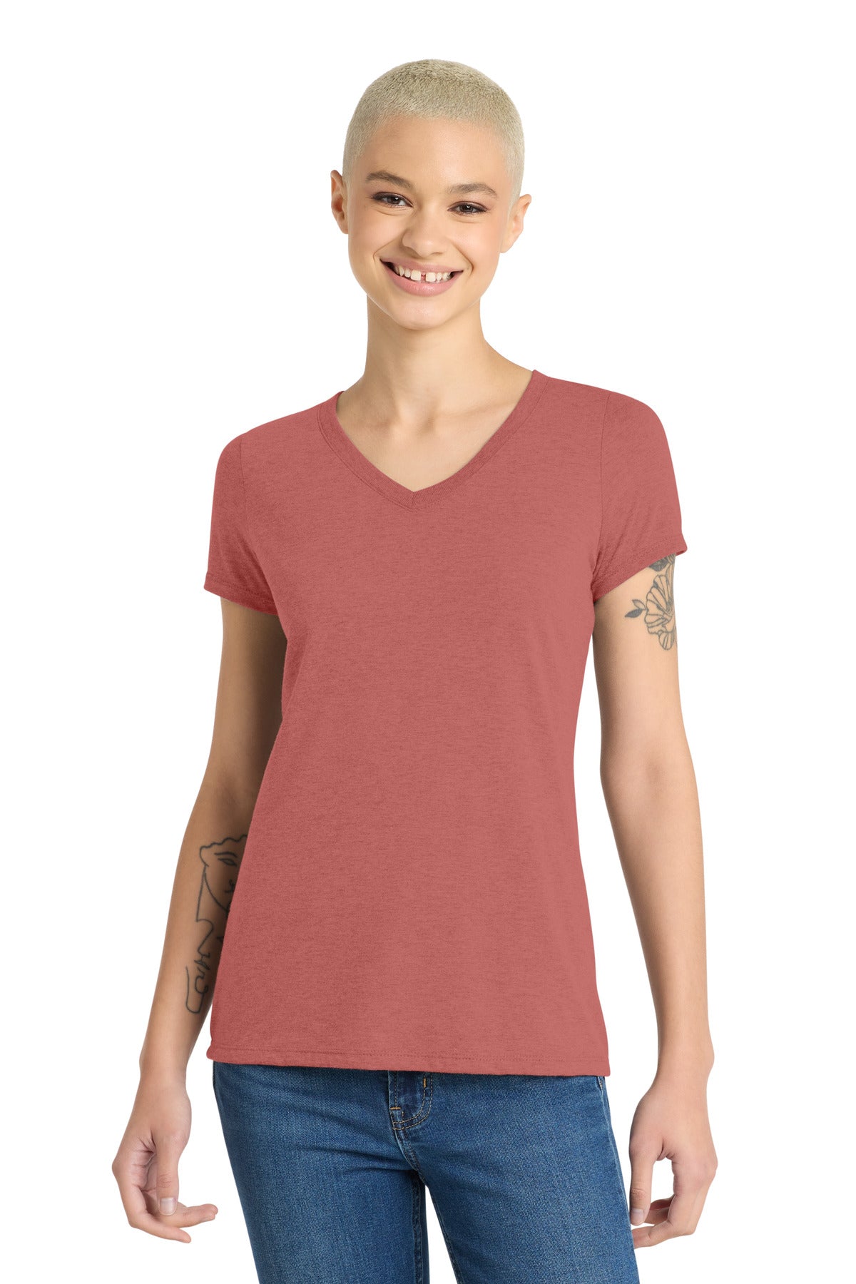 Custom Blush Frost Women's Perfect Tri V-Neck Tee DM1350L, personalized by SanCanDo Swag in Argyle, TX