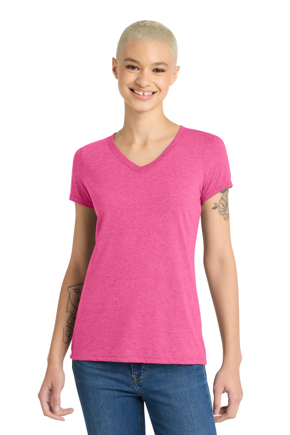 Custom Fuchsia Frost Women's Perfect Tri V-Neck Tee DM1350L, personalized by SanCanDo Swag in Argyle, TX