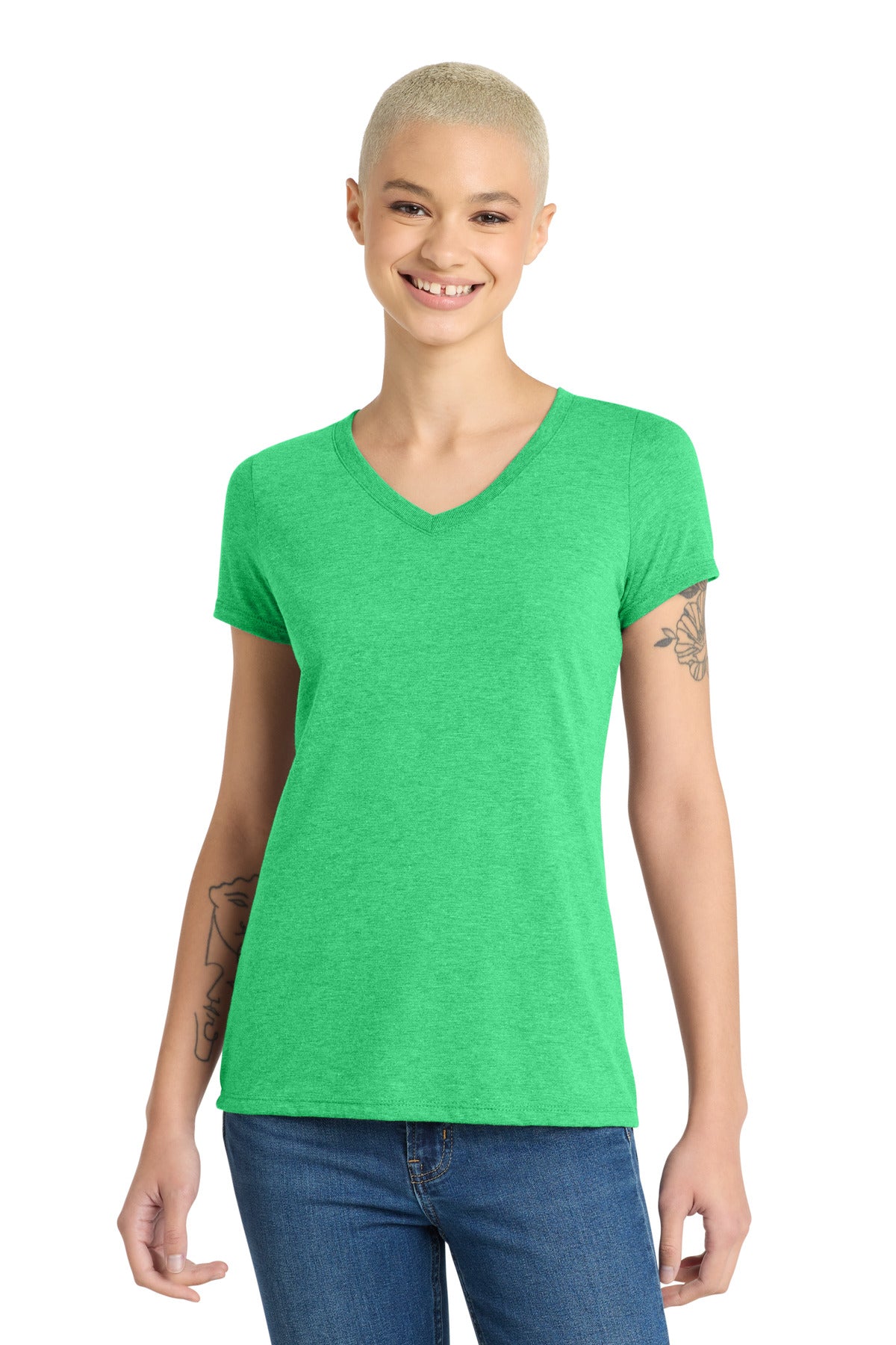 Custom Green Frost Women's Perfect Tri V-Neck Tee DM1350L, personalized by SanCanDo Swag in Argyle, TX