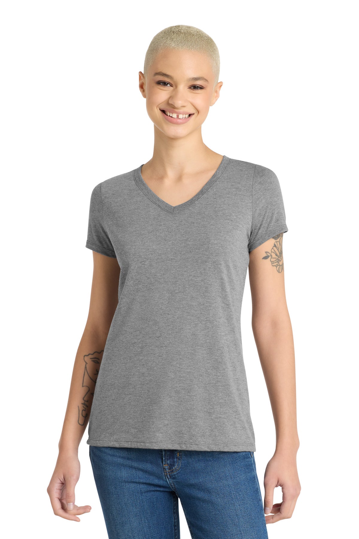 Custom Grey Frost Women's Perfect Tri V-Neck Tee DM1350L, personalized by SanCanDo Swag in Argyle, TX
