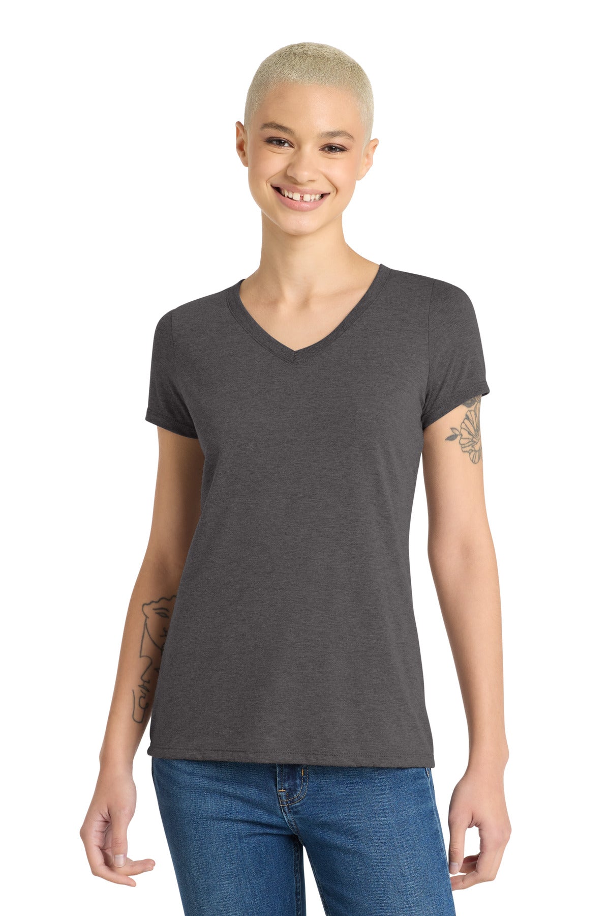 Custom Heathered Charcoal Women's Perfect Tri V-Neck Tee DM1350L, personalized by SanCanDo Swag in Argyle, TX