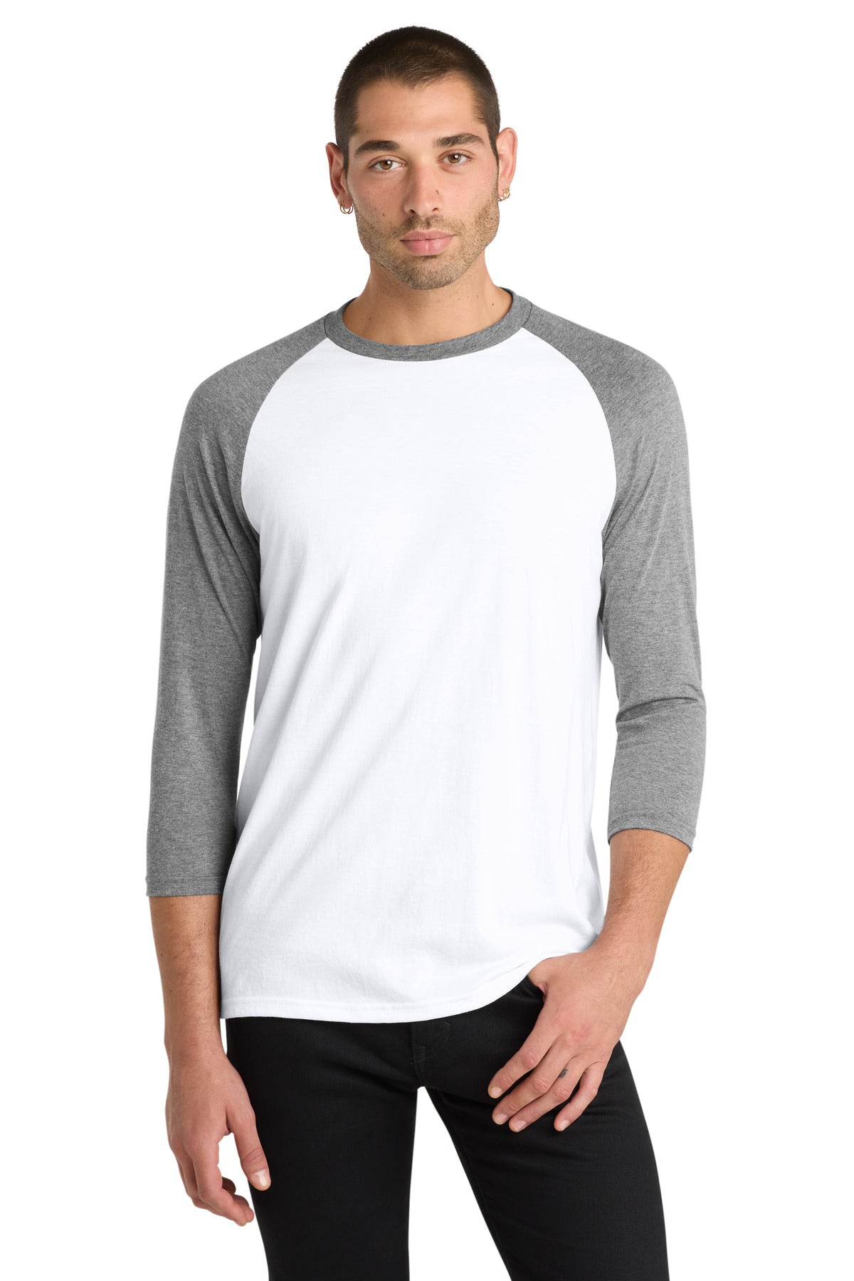 Custom Grey Frost/ White Perfect Tri 3/4-Sleeve Raglan DM136, personalized by SanCanDo Swag in Argyle, TX