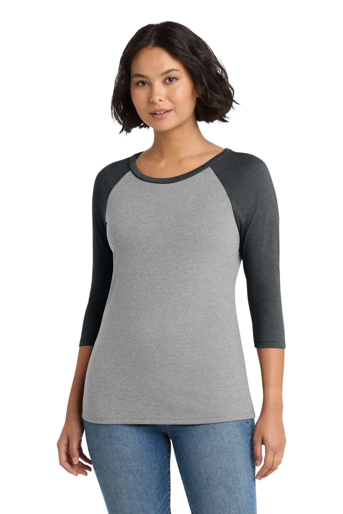 Custom Black Frost/ Grey Frost Women's Perfect Tri 3/4-Sleeve Raglan DM136L, personalized by SanCanDo Swag in Argyle, TX