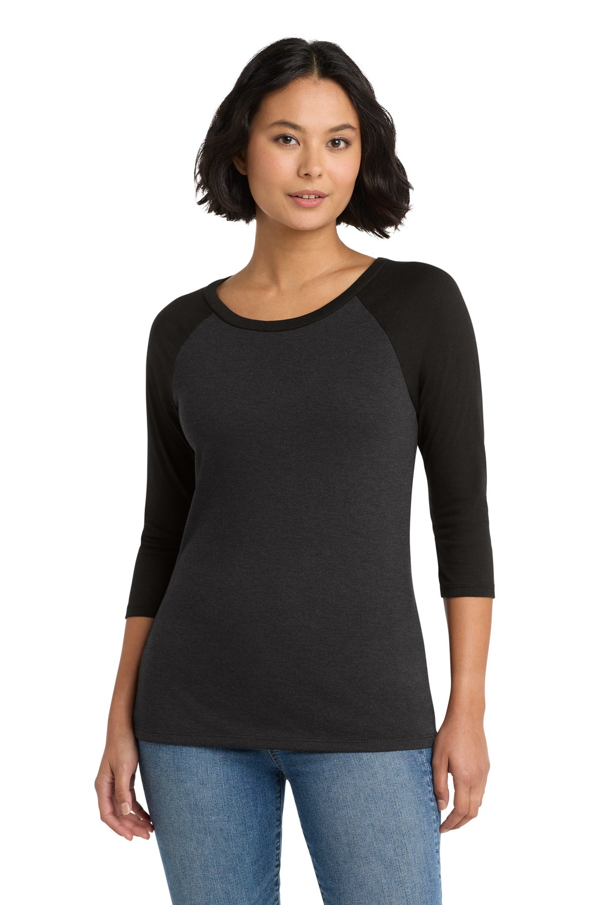 Custom Black/ Black Frost Women's Perfect Tri 3/4-Sleeve Raglan DM136L, personalized by SanCanDo Swag in Argyle, TX