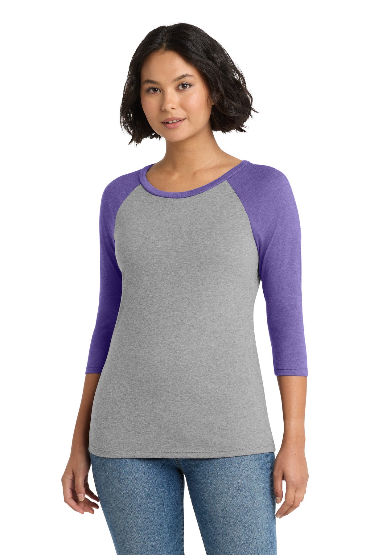Custom Purple Frost/ Grey Frost Women's Perfect Tri 3/4-Sleeve Raglan DM136L, personalized by SanCanDo Swag in Argyle, TX