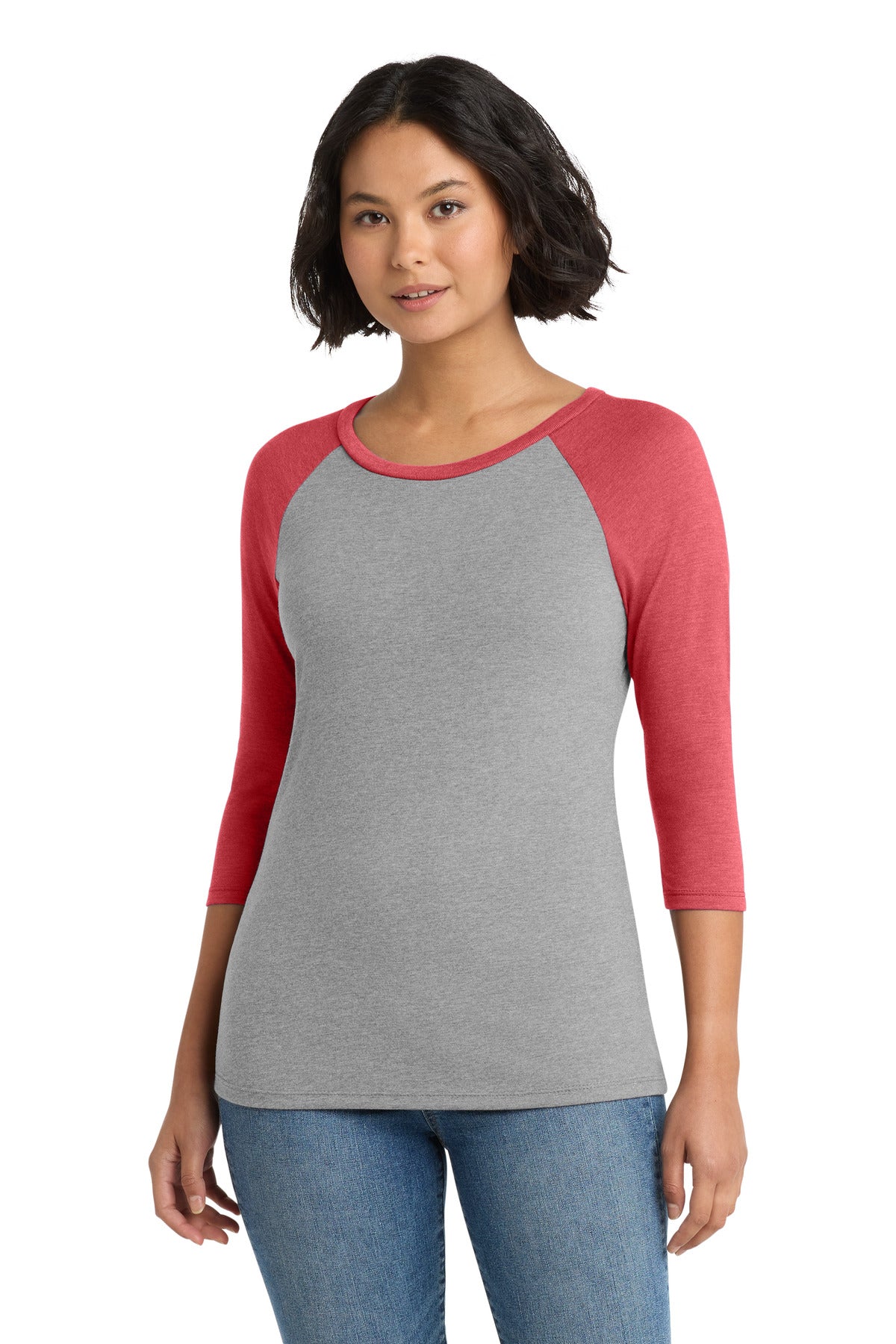 Custom Red Frost/ Grey Frost Women's Perfect Tri 3/4-Sleeve Raglan DM136L, personalized by SanCanDo Swag in Argyle, TX