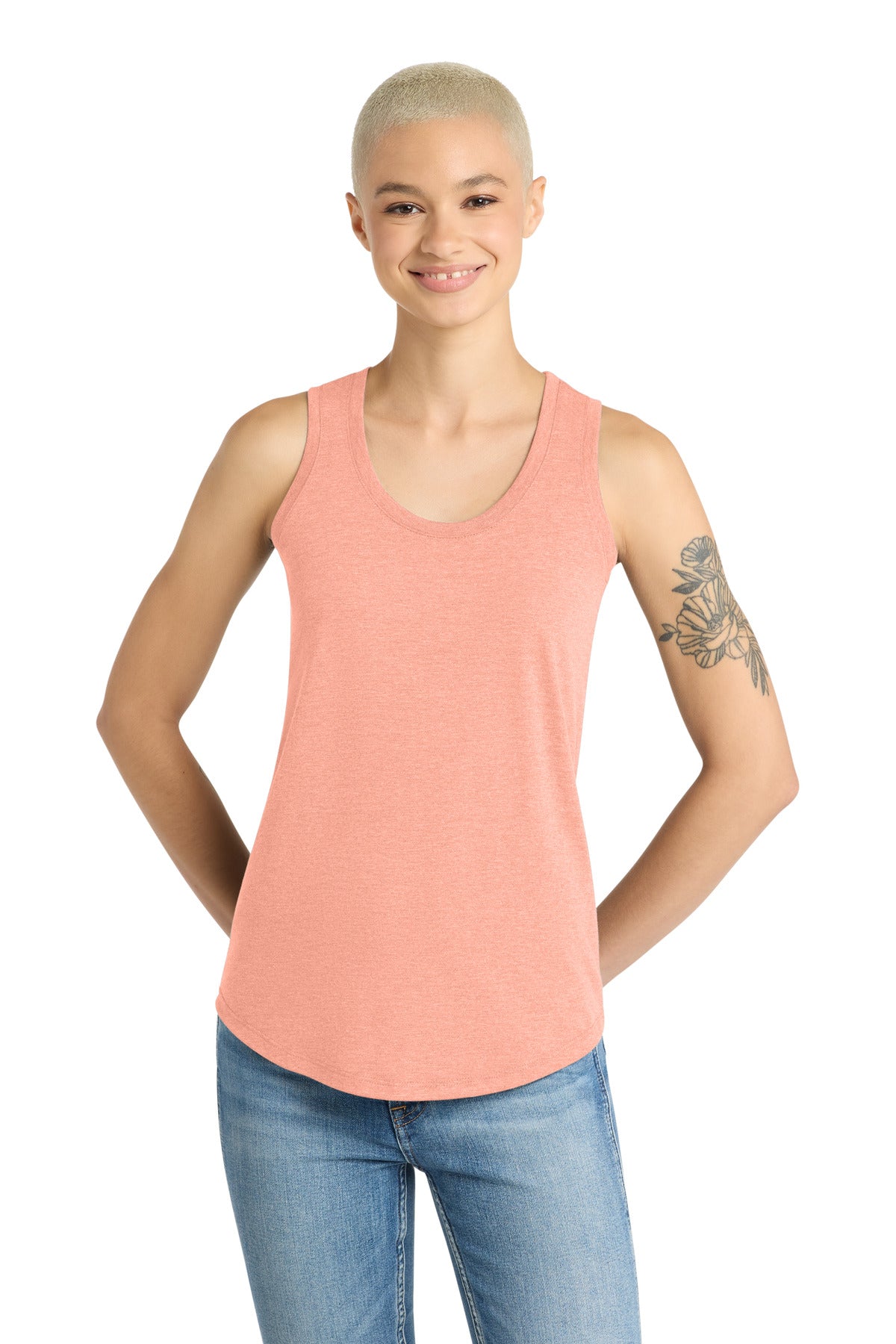 Custom Heathered Dusty Peach Women's Perfect Tri Racerback Tank DM138L, personalized by SanCanDo Swag in Argyle, TX