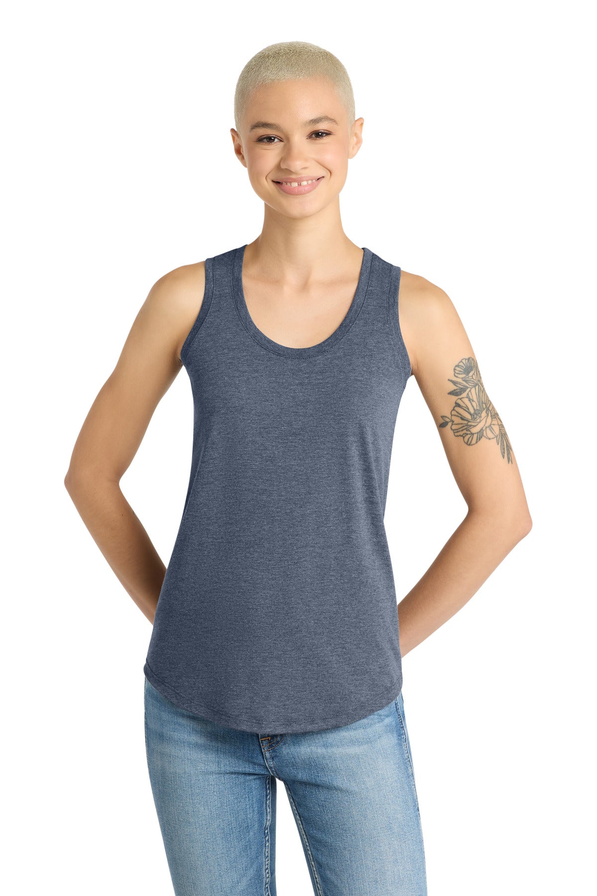 Custom Navy Frost Women's Perfect Tri Racerback Tank DM138L, personalized by SanCanDo Swag in Argyle, TX