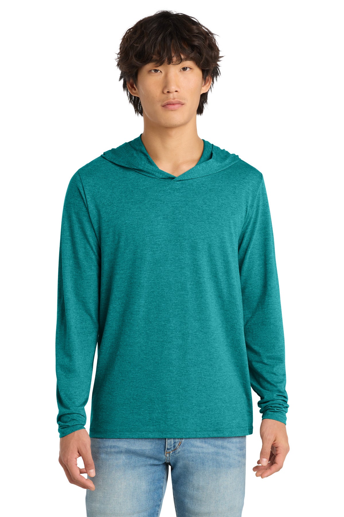 Custom Heathered Teal Perfect Tri Long Sleeve Hoodie DM139, personalized by SanCanDo Swag in Argyle, TX