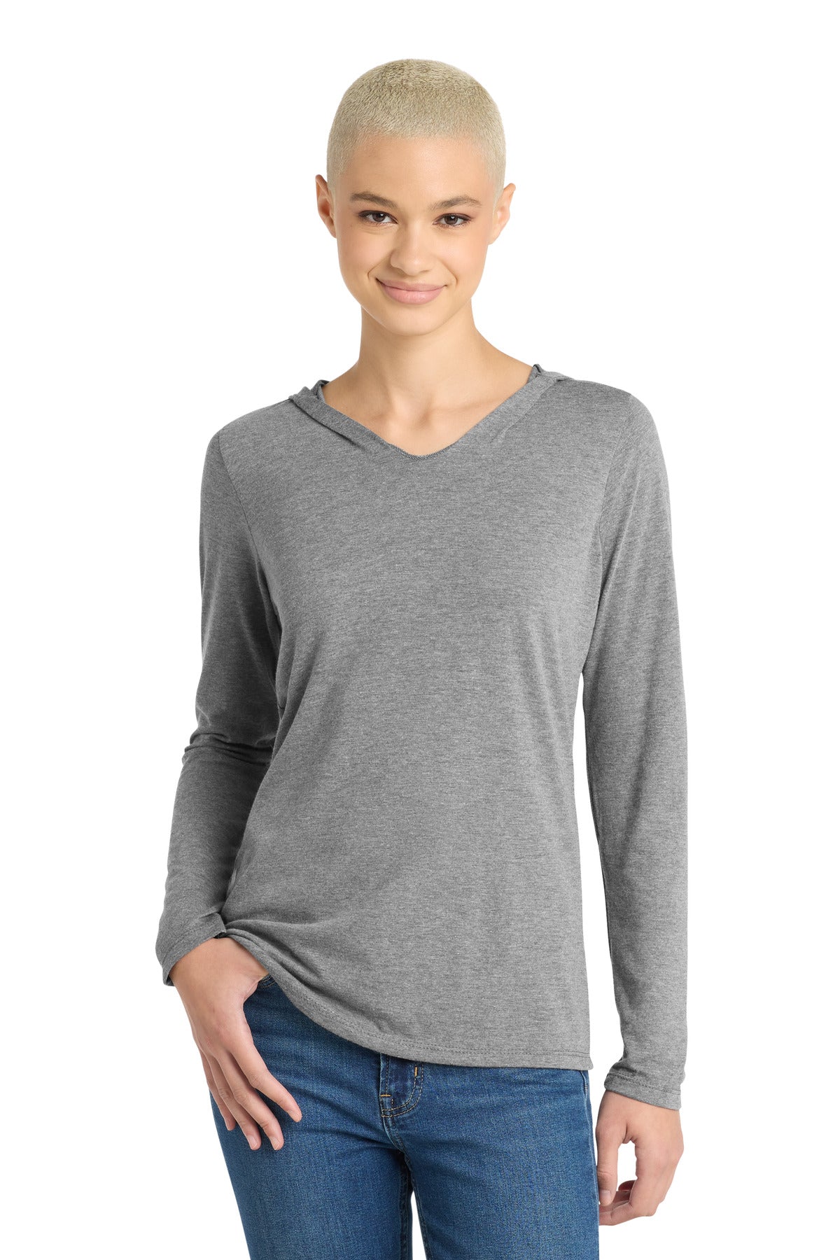 Custom Grey Frost Women's Perfect Tri Long Sleeve Hoodie DM139L, personalized by SanCanDo Swag in Argyle, TX