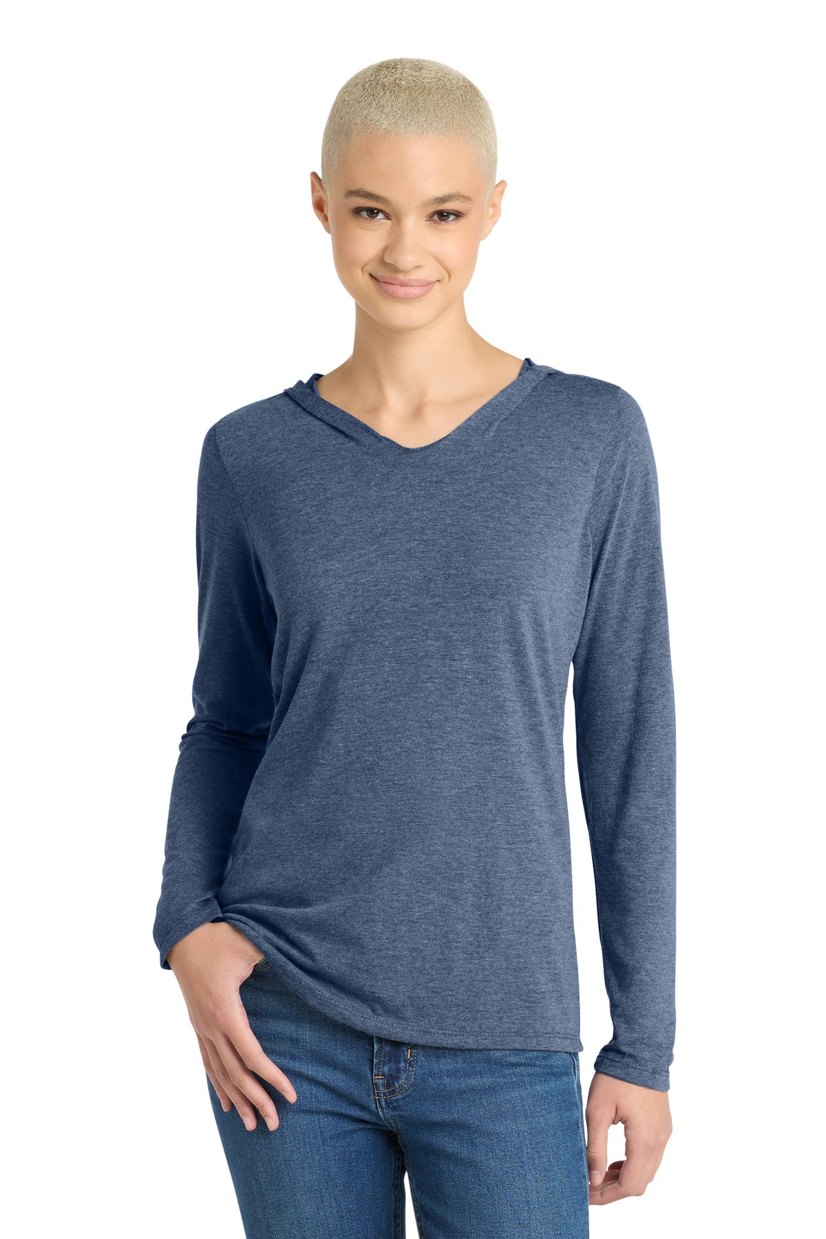 Custom Navy Frost Women's Perfect Tri Long Sleeve Hoodie DM139L, personalized by SanCanDo Swag in Argyle, TX