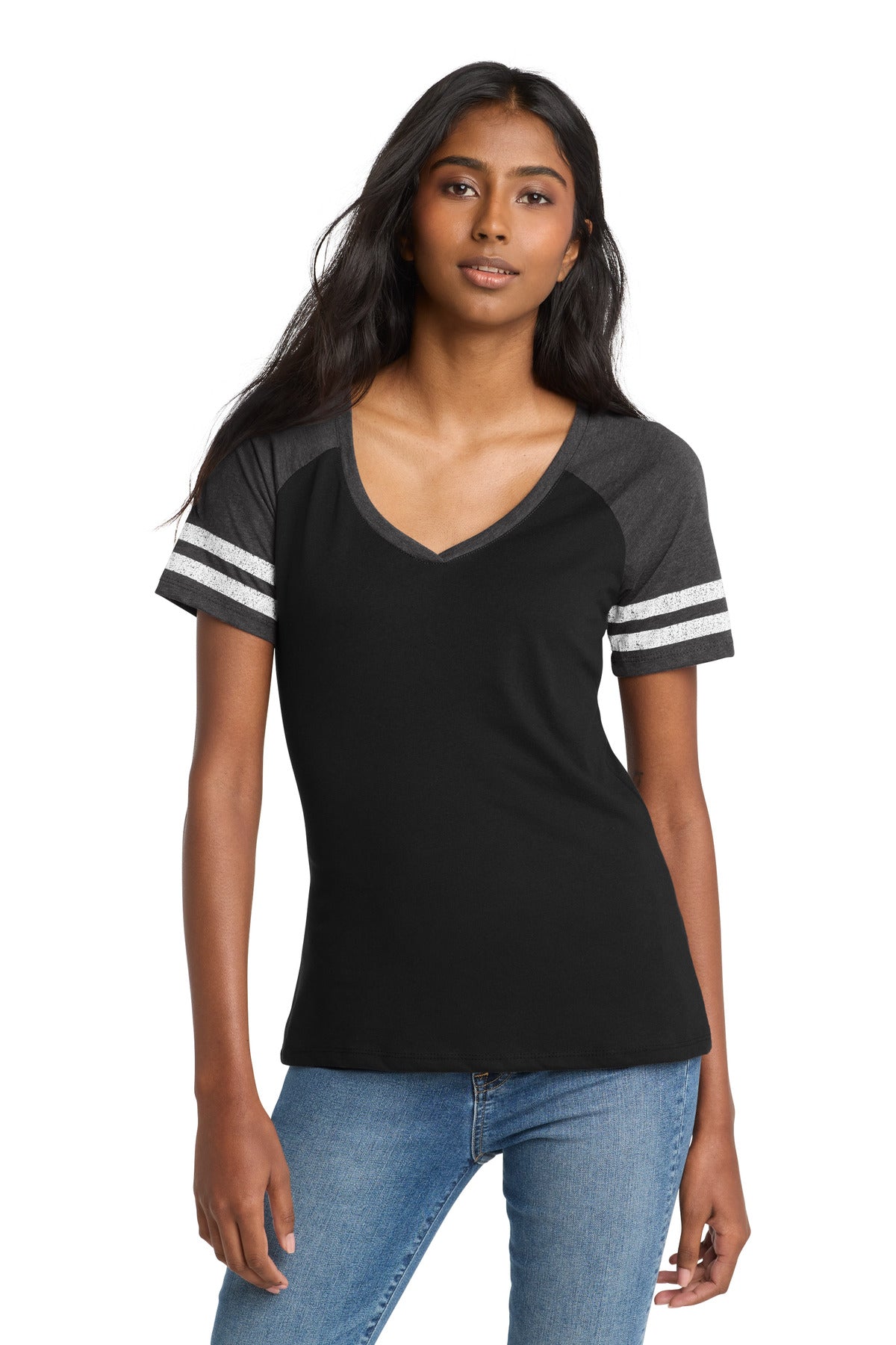 Custom Black/ Heathered Charcoal Women's Game V-Neck Tee DM476, personalized by SanCanDo Swag in Argyle, TX