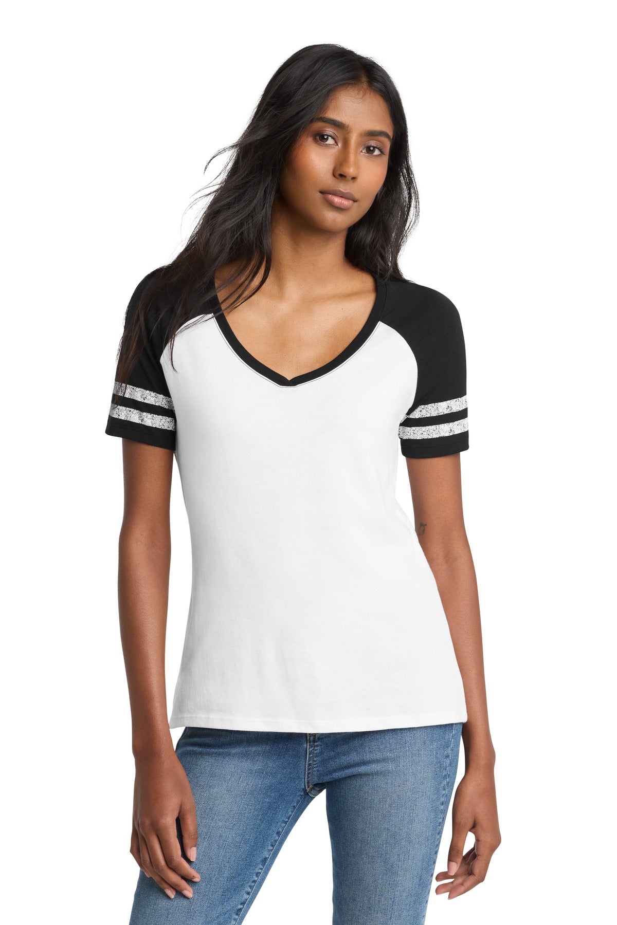 Custom White/ Black Women's Game V-Neck Tee DM476, personalized by SanCanDo Swag in Argyle, TX