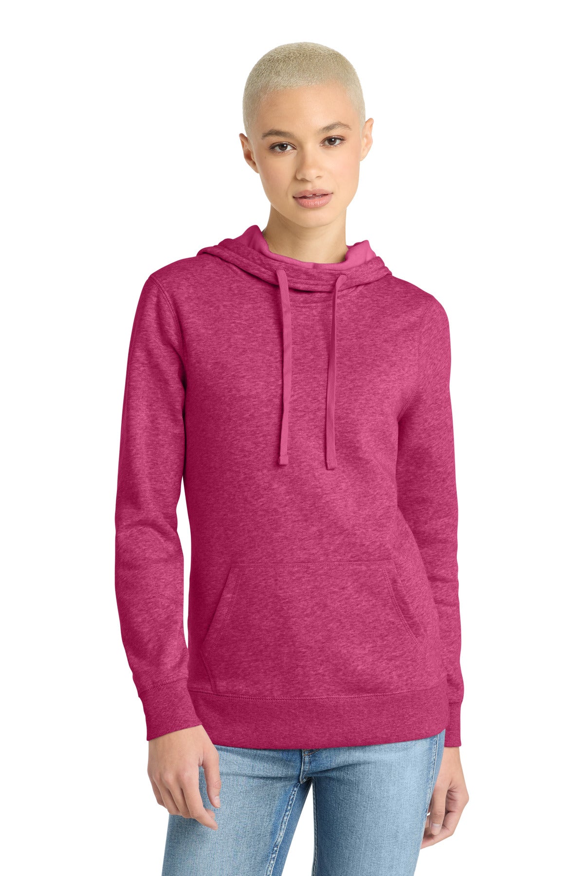 Custom Heathered Pink Azalea Women's Lightweight Fleece Hoodie DM493, personalized by SanCanDo Swag in Argyle, TX