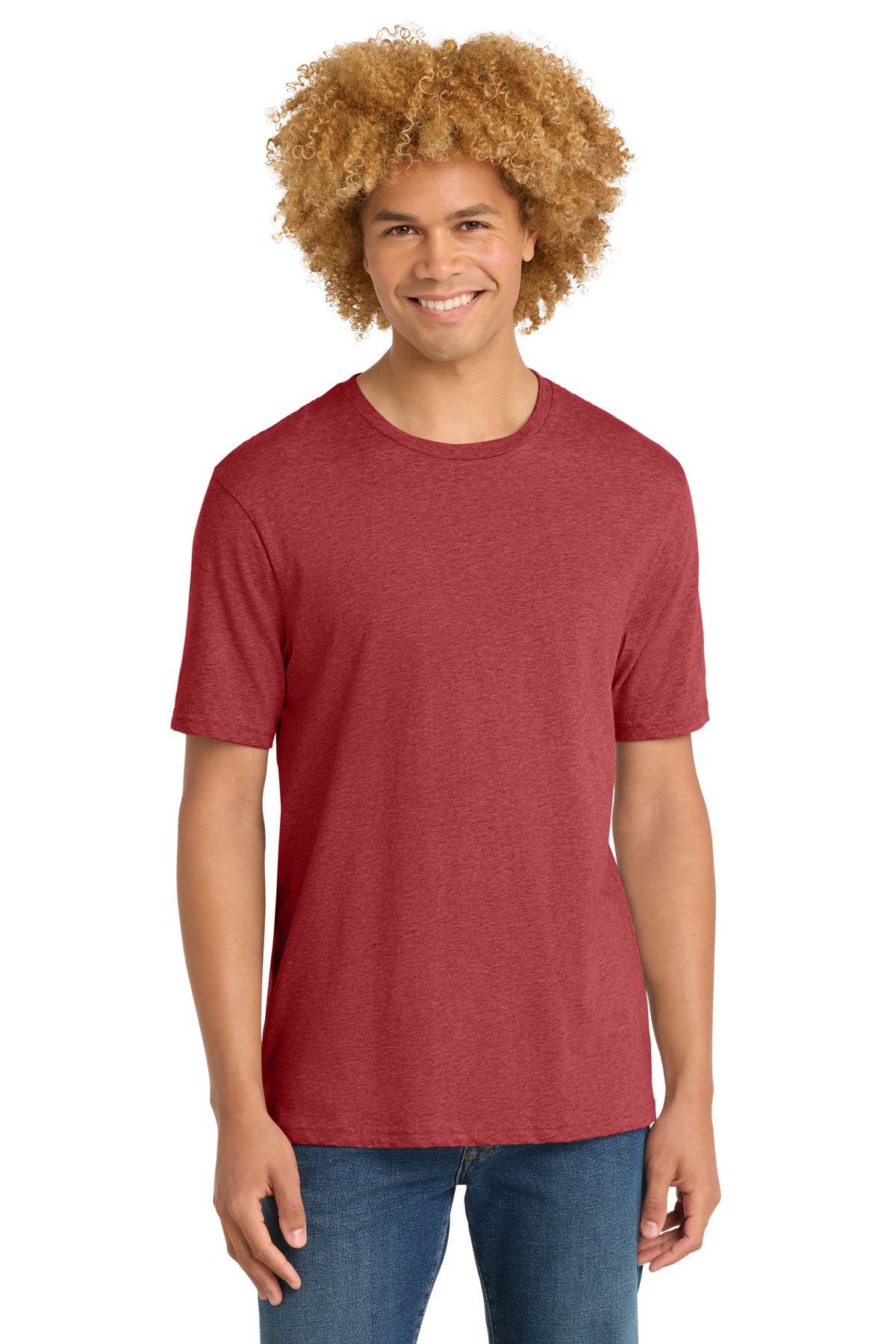 Custom Heathered Red Perfect Weight Tee DT104, personalized by SanCanDo Swag in Argyle, TX