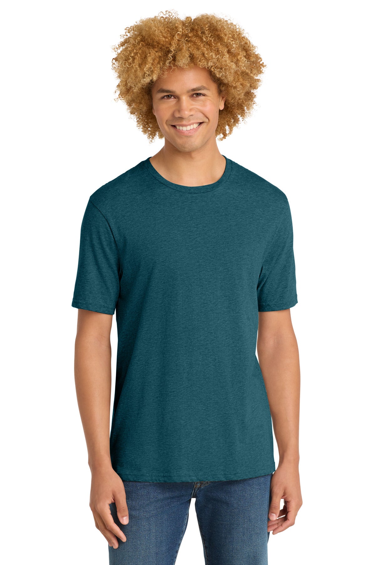 Custom Caribbean Blue Heather Perfect Weight Tee DT104, personalized by SanCanDo Swag in Argyle, TX