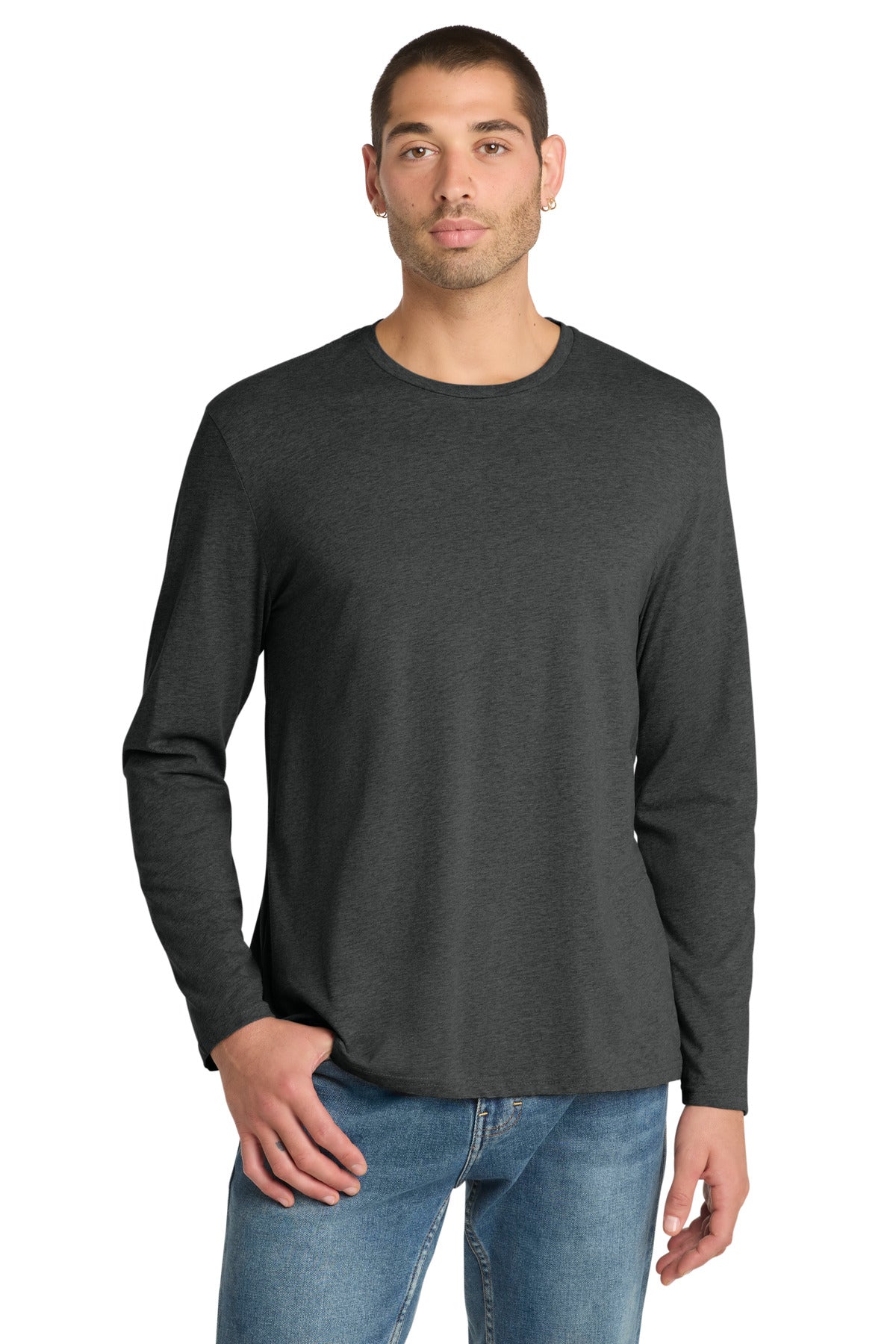 Custom Heathered Charcoal Perfect Weight Long Sleeve Tee DT105, personalized by SanCanDo Swag in Argyle, TX