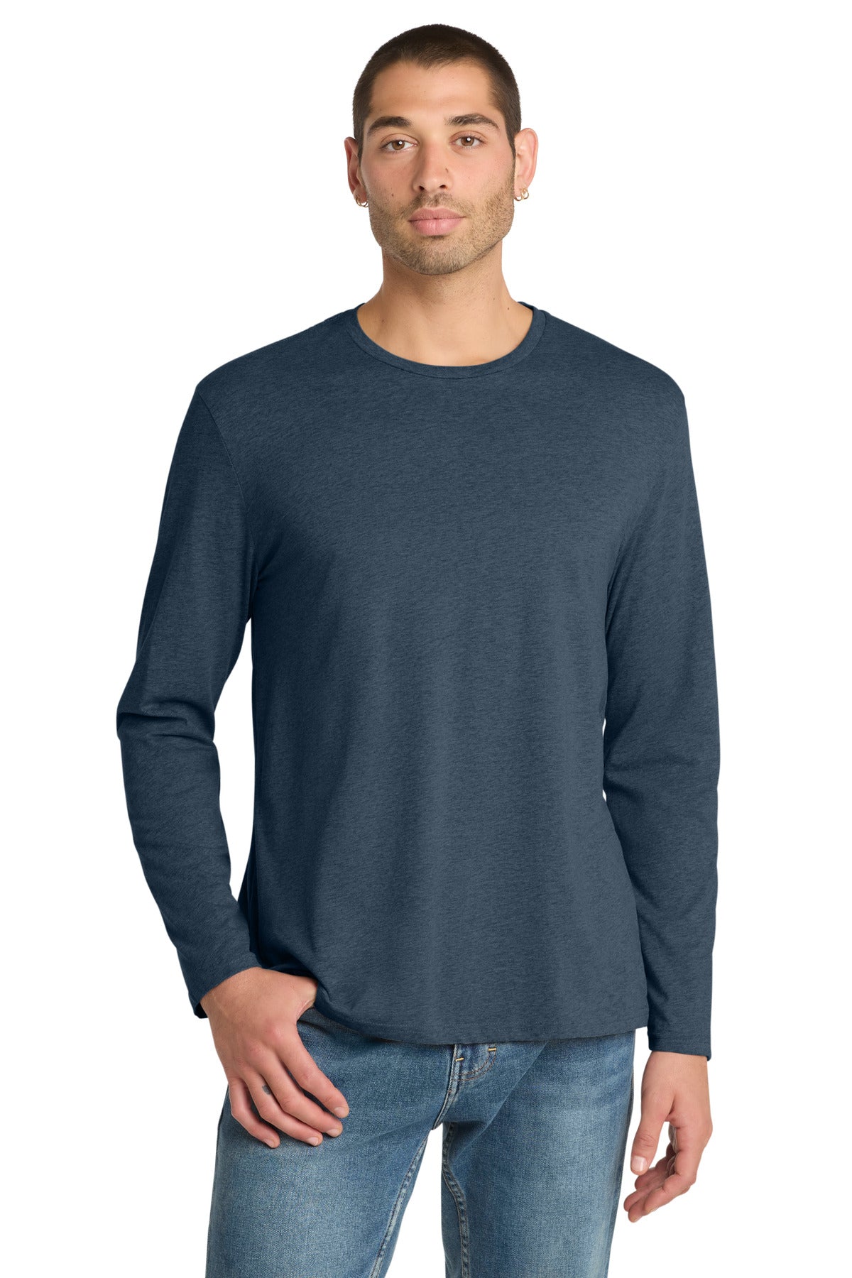 Custom Heathered Navy Perfect Weight Long Sleeve Tee DT105, personalized by SanCanDo Swag in Argyle, TX