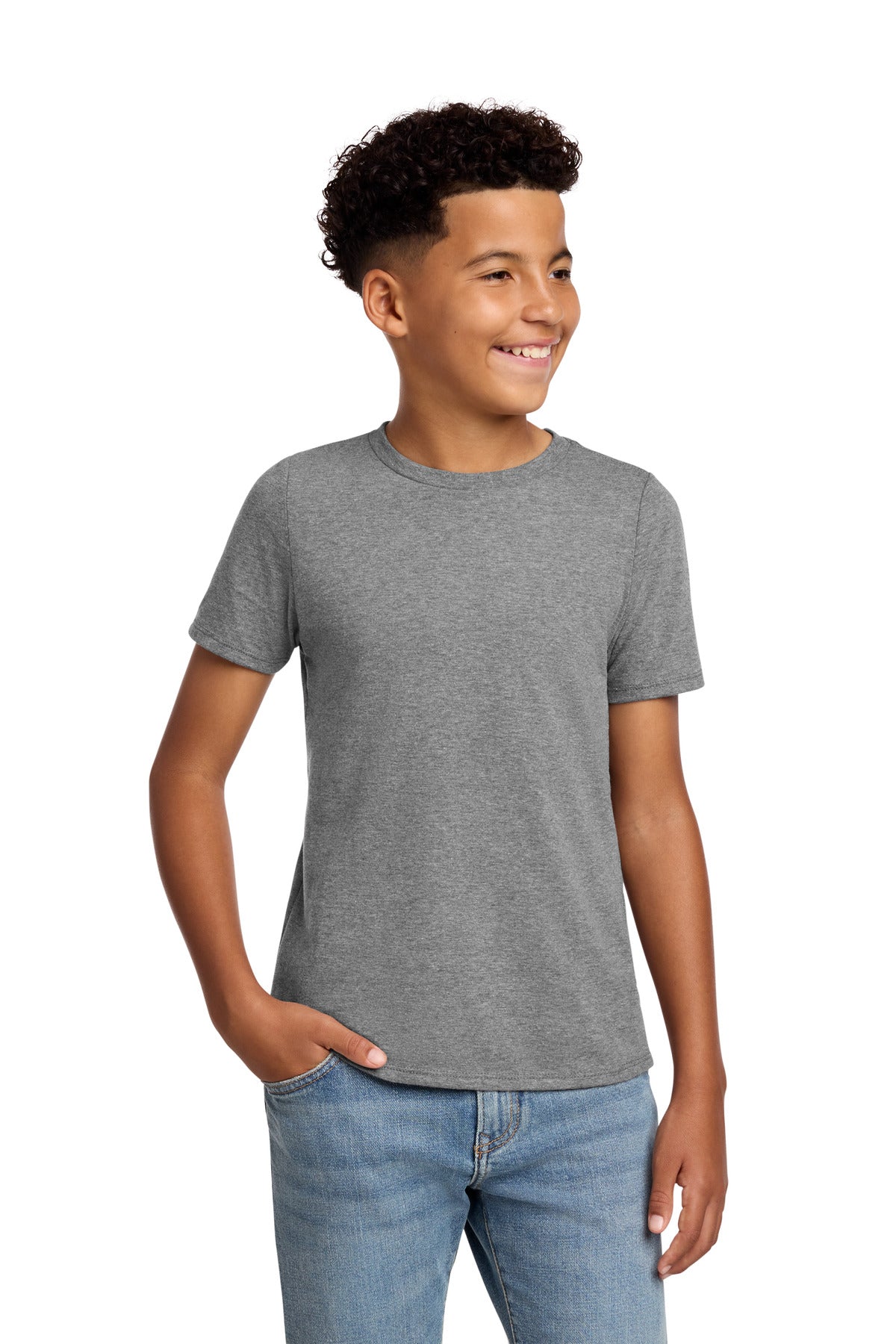 Custom Grey Frost Youth Perfect Blend CVC Tee DT108Y, personalized by SanCanDo Swag in Argyle, TX