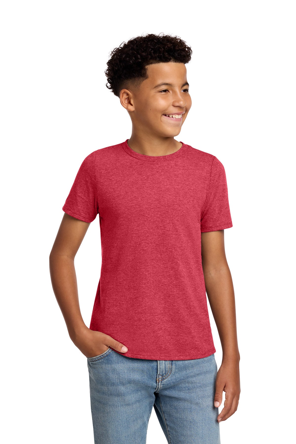 Custom Heathered Red Youth Perfect Blend CVC Tee DT108Y, personalized by SanCanDo Swag in Argyle, TX